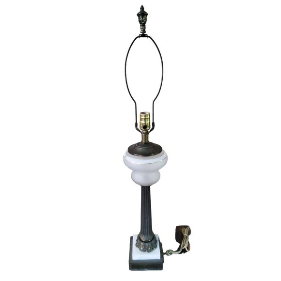 vintage 1950s cambridge lamp co. brass & marble base with brass neck & top table - Picture 7 of 16